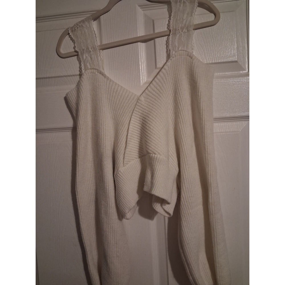 Pink Bow Lace Strap Ivory Knit Sweater Coquette Balletcore Fairycore Womens XL - Picture 9 of 9